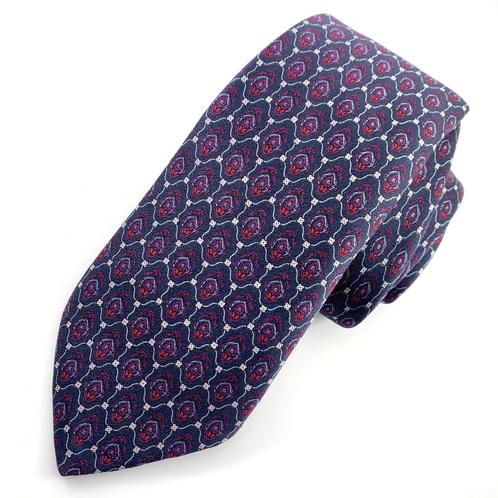 Vintage Stefano Ricci Mens Tie Black w Dark Red Geometric Design Silk Neckwear